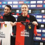 Il centrocampista Guido Davì (a sinistra) e l'attaccante Matteo Chinellato in occasione della presentazione al "Barbetti"